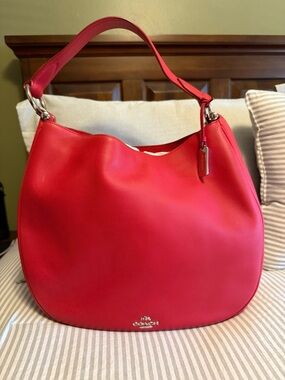 Coach Bright Red Leather Shoulder Hobo